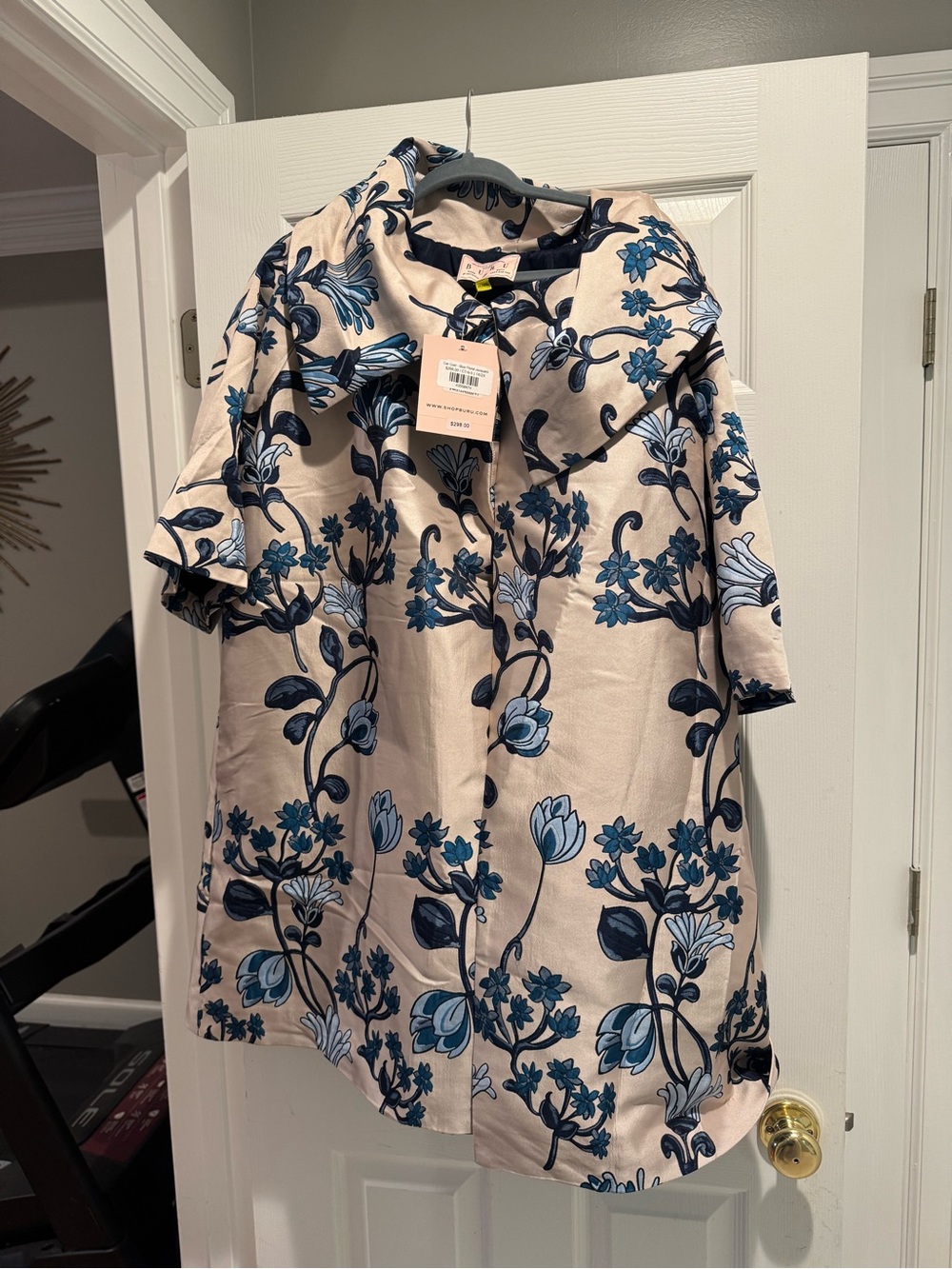 Buru Car Coat Blue Brocade New with Tags